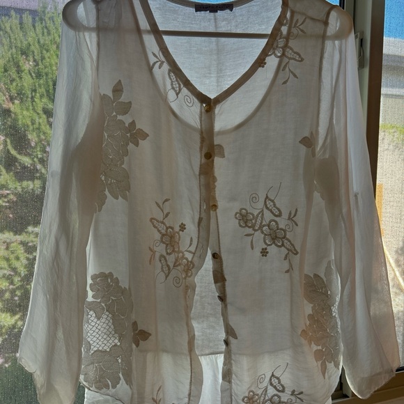 Tempo Paris Sheer Cream Floral Blouse - Picture 1 of 8